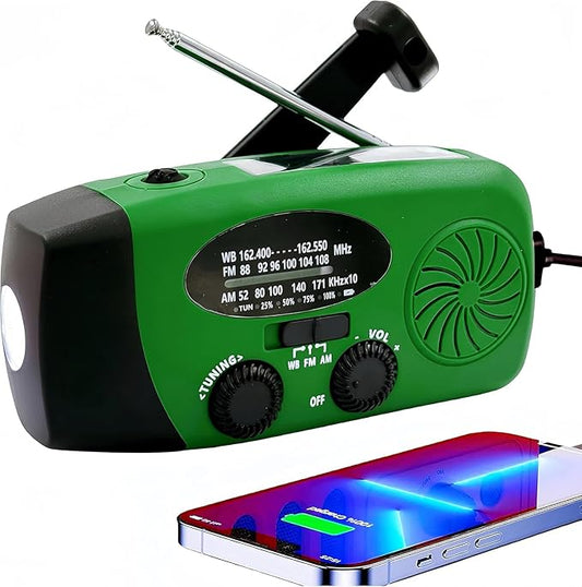 iRonsnow Solar Emergency Hand Crank Weather Radio, Portable Self Powered NOAA AM/FM Radios with SOS Alarm LED Flashlight 5000mAh Smart Phone USB Charger for Camping (Green)