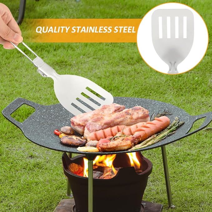 Kakalote Camping Kitchen Utensil Set,5Pcs Stainless Steel Portable Folding Outdoor Cooking Utensil,Camping Utensils Set,Camping Cooking Utensils,for RV Car,Tent Campers,Outdoor Picnics BBQ