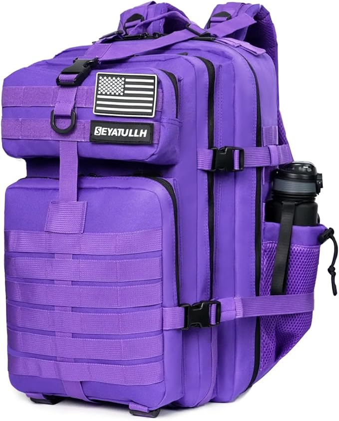 45L Military Tactical Backpack for Men & Women Bug Out Bag Assault pack Molle Daypack Hiking Trekking Rucksack (2.0 side pockets (purple))