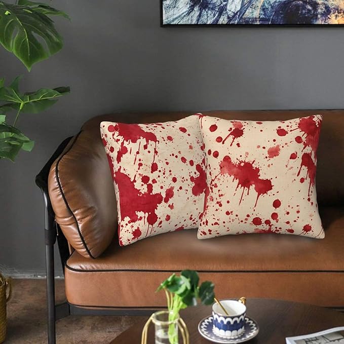 Blood Throw Pillow Covers 18x18 inch Set of 2 Halloween Pillow Case Cushion Cover for Home Sofa Couch Living Room Car Decor