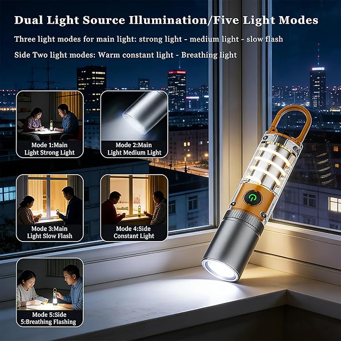 Rechargeable Flashlights High Lumens，Super Bright High Lumens Led Flashlights，6 Modes Zoomable Linternas，Small Flashlights Powerful，Suitable for Hiking Camping and Family Emergencies