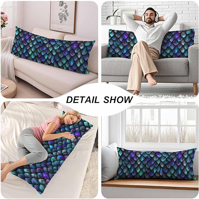 Dragon Scales Decorative Home Pillow Covers, Reptile Skin Green Side Sleeper Pillow Cover Body Cushion Cover Bedding Body Pillowcase for Man Woman Sofa Patio Shop 20x54 Inches