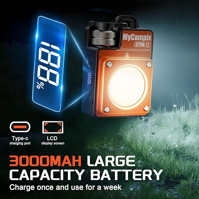 Portable Camping Light, 3500LM Adjustable LED Camping Lantern Rechargeable with 2.5-15H Runtime&Screen, Alloy Waterproof Flashlight for Power Outages, Emergency, Hurricane(2-Pack Orange)