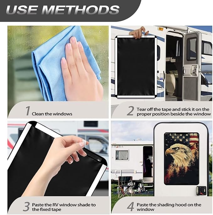 RV Door Window Shade, Universal Camper Trailer Blackout Window Cover, UV Rays Protection, American Flag Eagle Side Door Window Shade Cover, RV Accessories for Outside