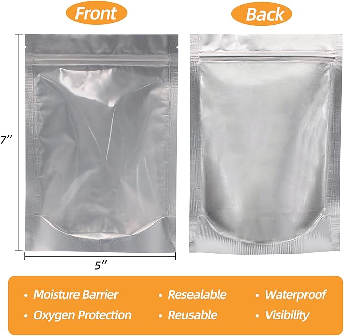 Wisesorb 1/2 Pint 480 Packs Mylar Bags For Food Storage, 5"x 7" Mylar Bags With Window, Freeze Dried Candy Bags, Reusable Storage Bags For Food, Mylar Food Storage Bags for Long Term Food Storage