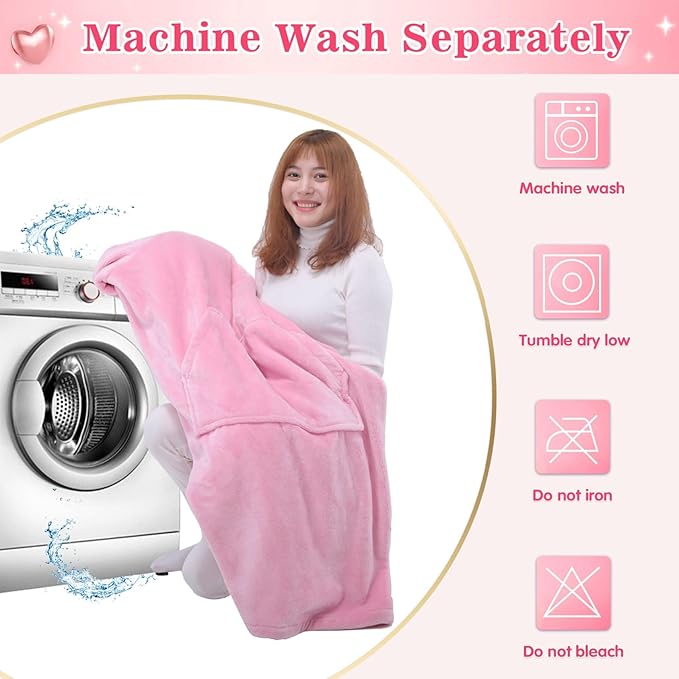 Waitu Wearable Blanket Sweatshirt Gifts for Women and Men, Warm and Cozy Giant Blanket Hoodie, Thick Flannel Blanket with Sleeves - Bright Pink