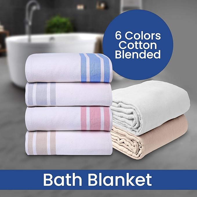 Linteum Textile Cotton Blended Hospital Patient Bath Blanket, Bed Bath Sheet, Twin Blanket Lightweight Thermal Utility Blankets (12-Pack, 70x90 in, 1.4 lb.) Unbleached