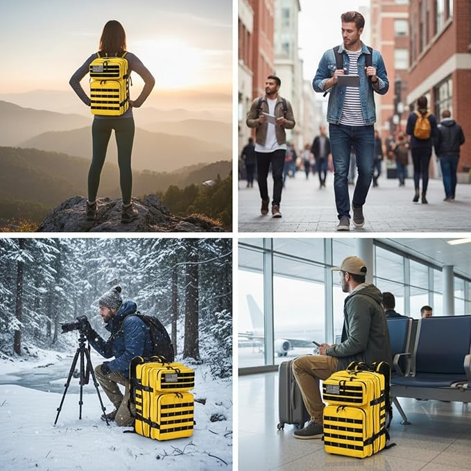 45L Military Tactical Backpack for Men & Women Bug Out Bag Assault pack Molle Daypack Hiking Trekking Rucksack(Yellow)