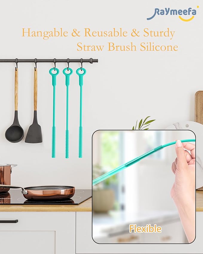 Straw Cleaner Brush Set - Raymeefa Scratch-Free Detail Cleaning for Reusable Straws & Tumblers (Green)