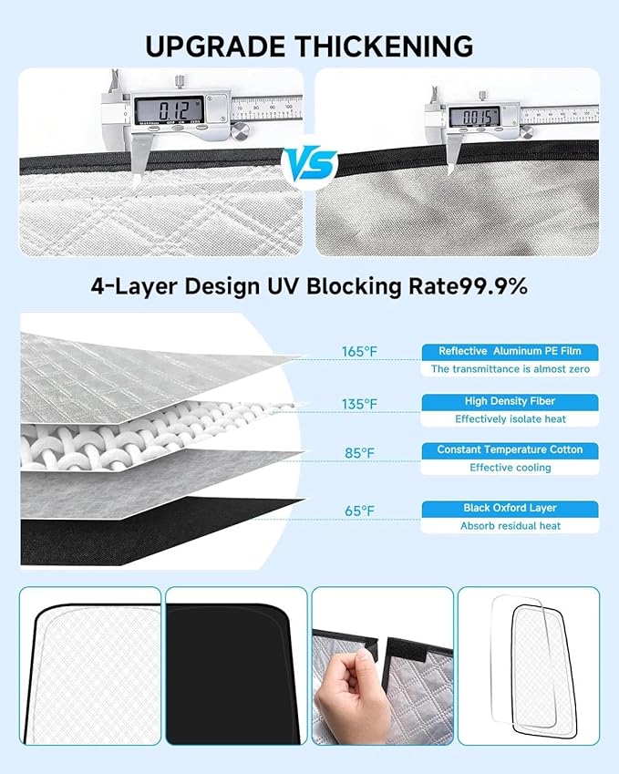 Windshield Sun Shade for Honda CRV 2017-2022，8PCS Full Coverage, 310T Reflective Fabric, Blocks 99% UV Rays, Keeps Car Cool, Easy to Install and Store