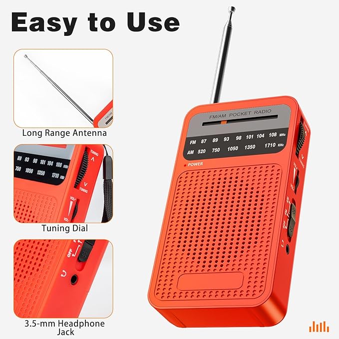 Portable Radio AM FM with Long Range Reception, Goodes Transistor Radio with Loud Speaker, 2AA Battery Operated, Headphone Jack for Indoor, Outdoor and Emergency Use-Red