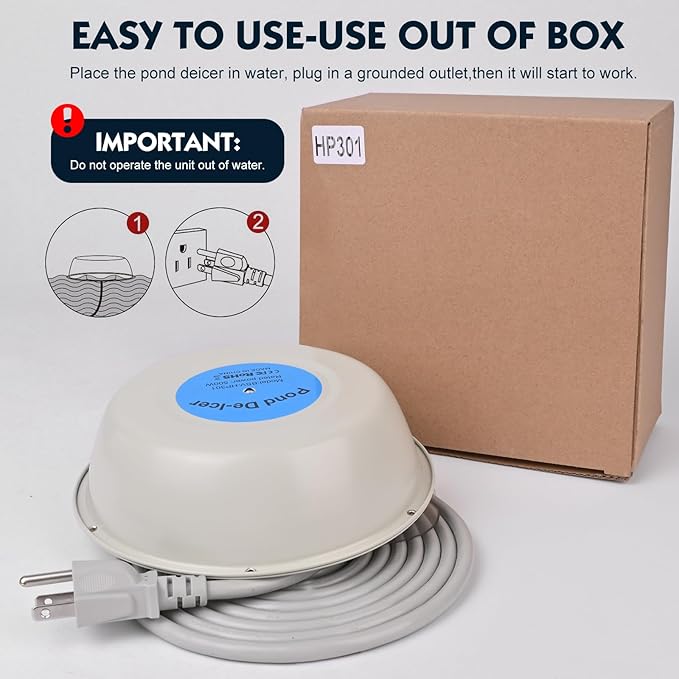 500W Pond Heaters for Outdoor Ponds with Fish, Thermostat Controlled De-Icer with Oxygen Exchange, 10 FT Cord,Die-cast Aluminum,EVA Foam Inside, LED Indicator,Safety Listed