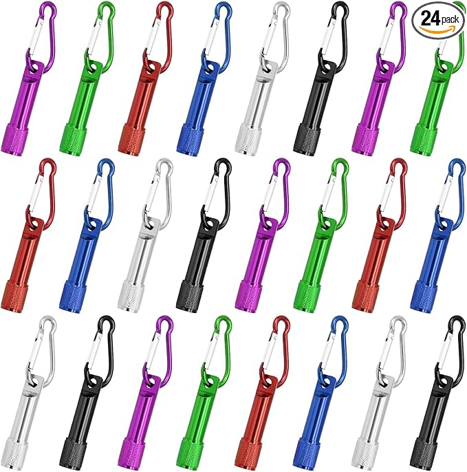 24Pcs Mini Keychain Flashlights Bulk with Metal Carabiner - Ultra-Bright LED Emergency Lights for Camping Cycling, Survival Kits (24)