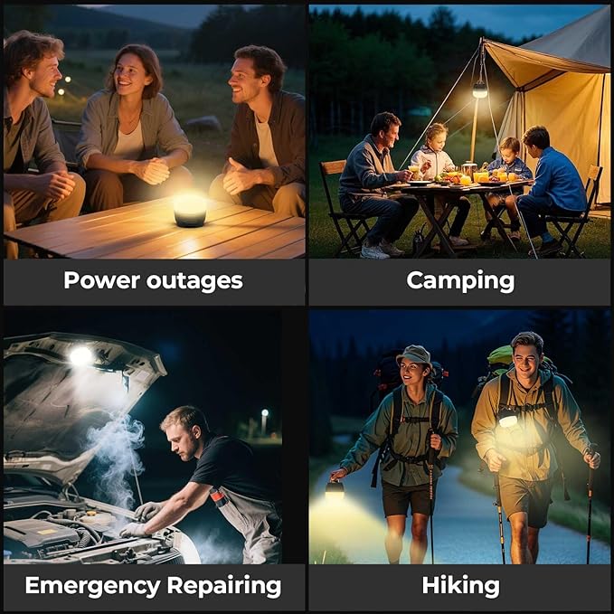 LED Camping Lantern, 8000mAh Rechargeable Camping Light, 6-Level Dimming & Magnetic Base Tent Lamp, IPX4 Waterproof Emergency Hanging Lantern for Hurricane, Power Outage, Hiking