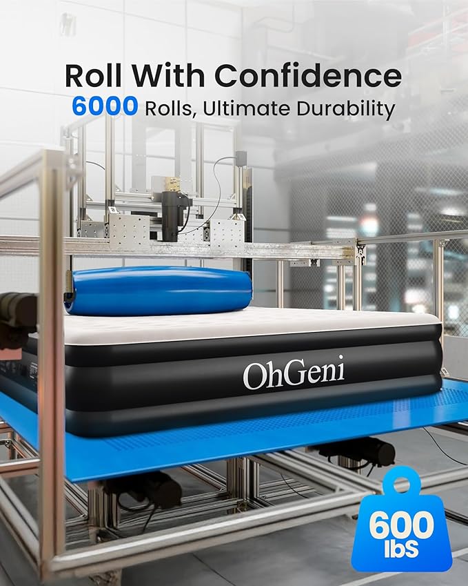 OhGeni Air Mattress Full with Built in Pump, 18" Raised Inflatable Blow up Mattress, Family Choice Award Winner, Portable Foldable Bed with Upgraded Surface for Home & Camping, 600 lbs