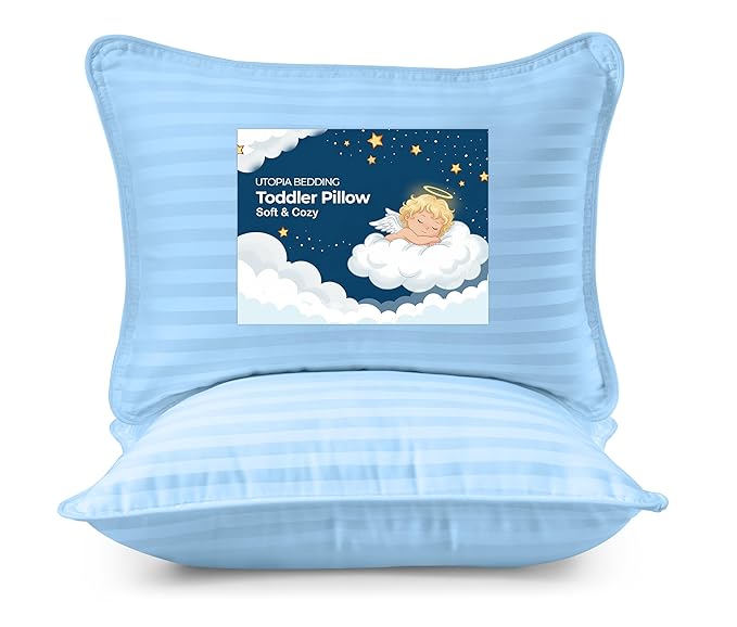 Utopia Bedding Toddler Pillow (Light Blue, 2 Pack), 13x18 Small Kids Pillow for Sleeping, Soft and Breathable Cotton Blend Shell, Ideal for Toddler Bed and Travel (Intended for Age 2 and up)