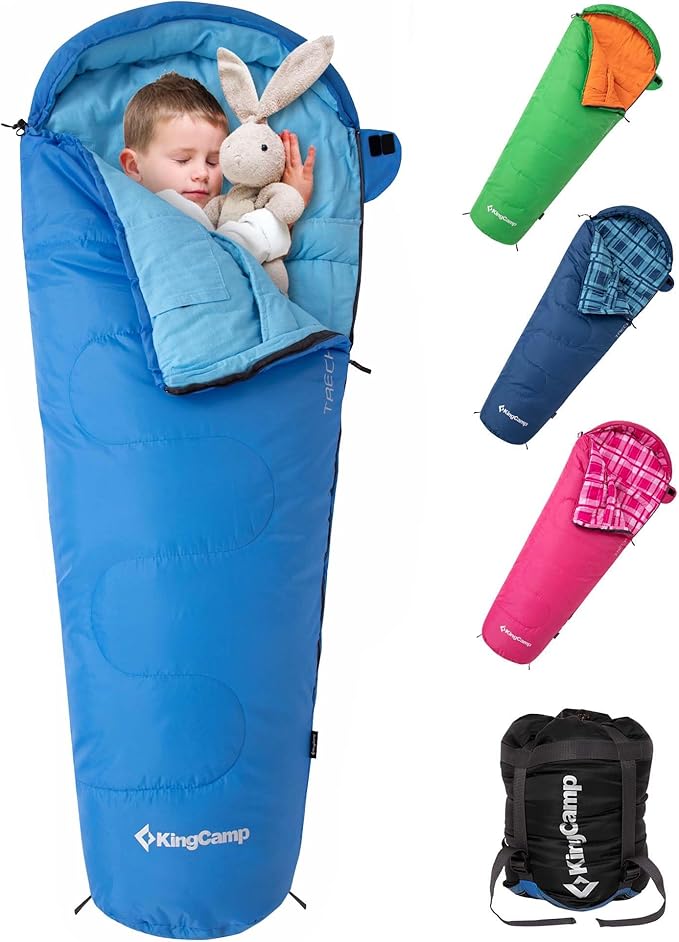 KingCamp 45°F Kids Sleeping Bag, Lightweight Waterproof & Compact Flannel Sleeping Bags Cold Weather & Warm Youth Essentials Gear Accessories for Camping, Fits 10-12 Children up to 4'7"-5'5" Tall