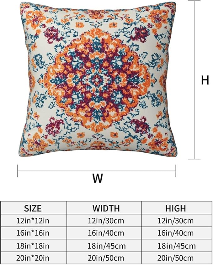Vintage Bohemian Carpet Pattern Pillow Covers 18x18 inch Set of 2 Orange Blue Ethnic Pillow Case Cushion Cover for Home Sofa Couch Living Room Car Decor