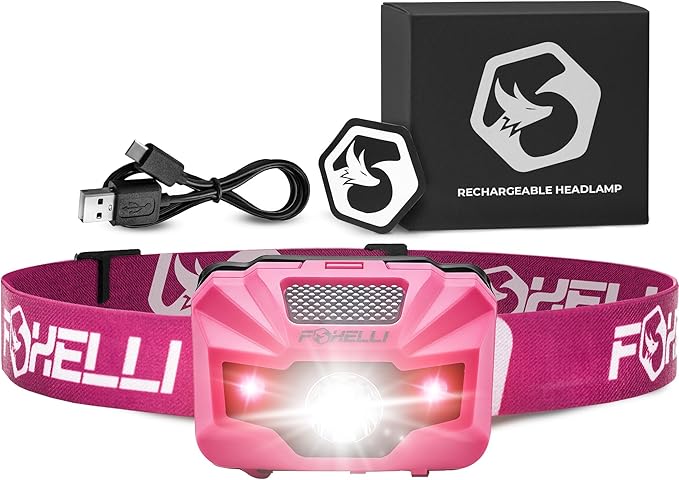 Foxelli USB‑C Rechargeable LED Headlamp – Ultra‑Light 2.4 oz & Bright 180 Lumens – Red/White Light, 5 Modes, IPX5 Waterproof, 40 h Runtime for Trail Running, Camping, Hiking