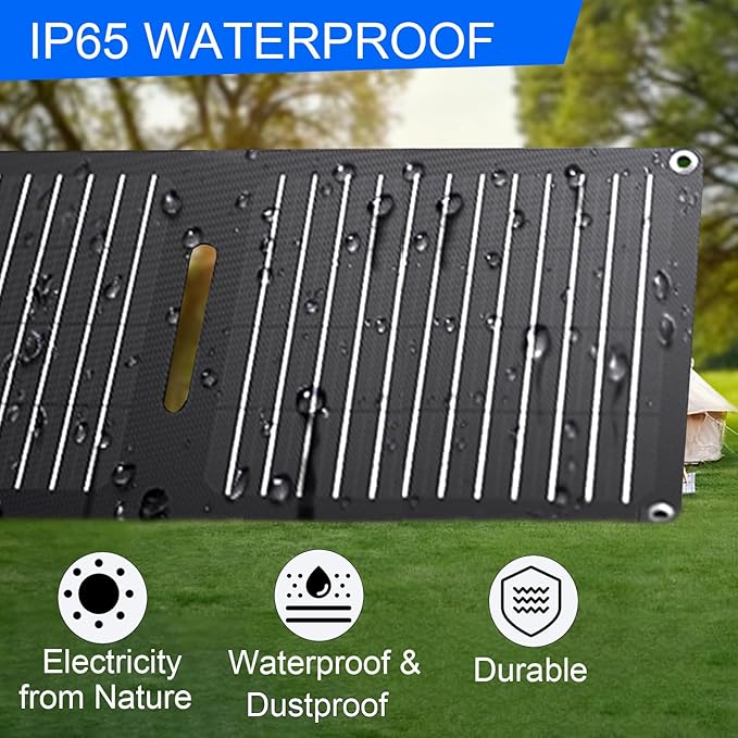 60W Portable Solar Panels,ETFE Foldable Solar Panel with USB-C/USB-A/DC Ports for Hiking,Camping,Backpacking,IP65 Waterproof Small Folding Solar Charger for Phone,Tablets,Power Bank