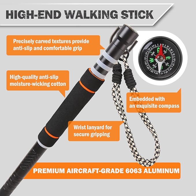 Tactical Walking Stick, Survival Hiking Stick Walking Staff, Lightweight Tactical Cane Gear, Aluminum Trekking Pole for Outdoor Adventures, Gifts for Outdoorsy Men