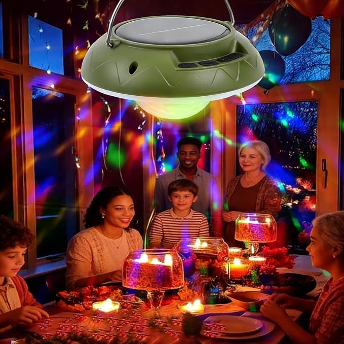 2 Pack Solar Camping Lights & Lantern DJ Disco Ball, RGB Color Changing Tent Light, Music Sync Strobe Party Lights, USB Rechargeable Portable Hanging Lamp, Waterproof for Outdoor Christmas Decor Gifts