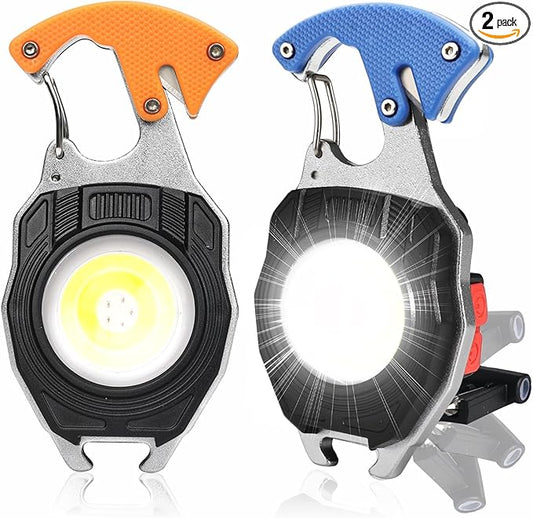COB Keychain Work Light Flashlight - Rechargeable Multitool Camping Fire Starter 7modes 1600 Lumens for Emergency Survival Hiking Gear,Walking Dogs EDC for Men,Outdoor Enthusiasts(2Pack)
