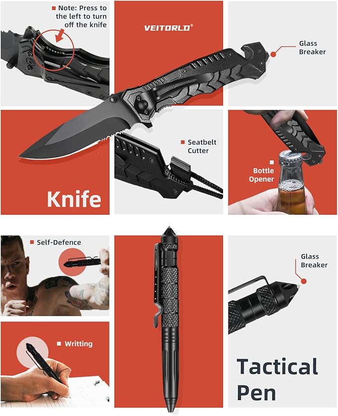 VEITORLD Gifts for Men Dad Husband Him Fathers Day, Survival Gear and Equipment 12 in 1, Survival Kits, Cool Unique Fishing Hunting Anniversary Birthday Gifts for Him Teen Boy Boyfriend Women