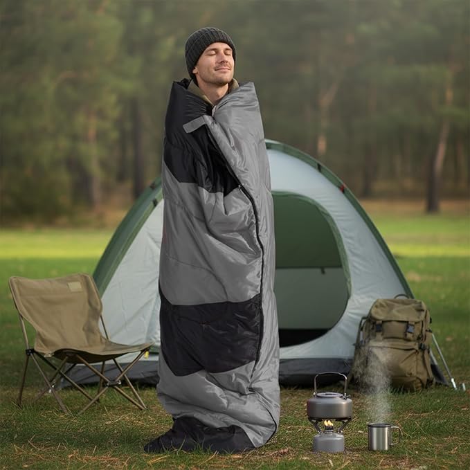 Lightweight Sleeping Bag for Backpacking, Hiking, Waterproof Compact Envelope Sleeping Bag for Cold & Warm Weather, Grey