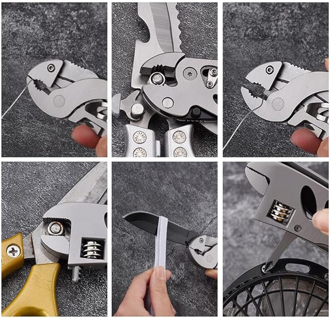 Multitool Wrench With 7 Tools/Pliers/Wire Cutter/Flat Screwdriver/Phillips Screwdriver, Portable Adjustable Pocket Folding Multi Tool Plier Multipurpose Tool (Silver)