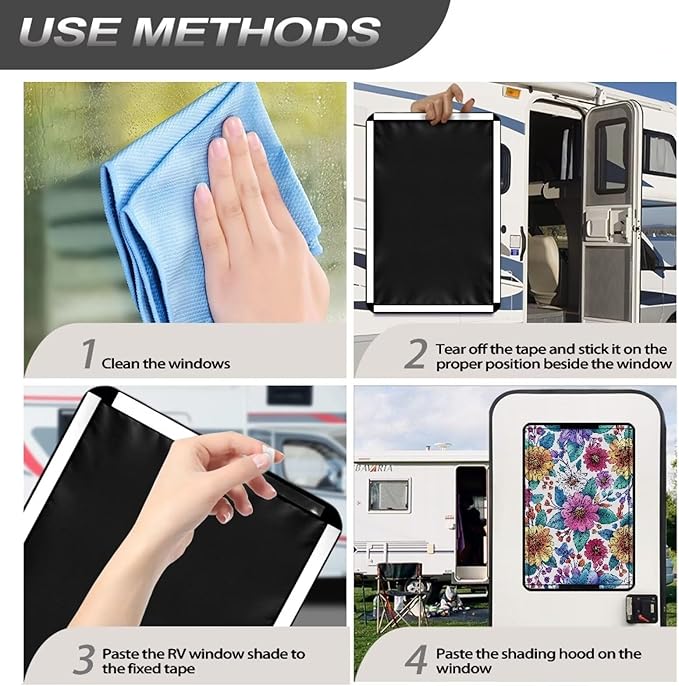 RV Door Window Shade Cover, RV Door Window UV Protective Cover, Colorful Flower Foldable Travel Trailer Motorhome Rv Screen Door Protector, RV Accessories for Inside