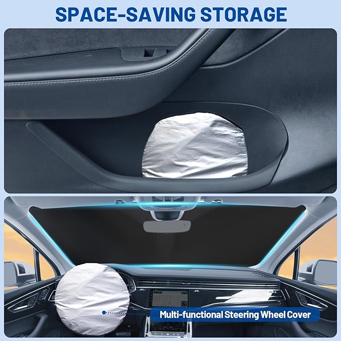 Car Window Shades for Mazda CX-30 2019-2026, Custom Fit Front Windshield Sunshade, Foldable Reflective Sun Shield with Steering Wheel Cover, UV Protection for Car Interior
