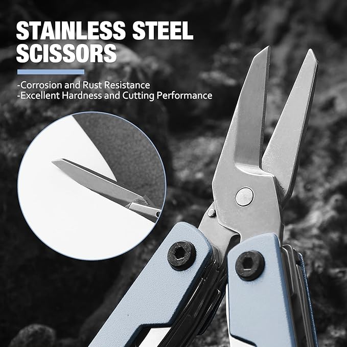 Multitool with Pocket Knife,Gifts for Men and Women, 11-in-1 Mini EDC Multitool with Screwdriver, Scissors, SIM Extractor and Bottle Opener, Perfect for Outdoor, Camping, Hiking, Simple Repair (Blue)