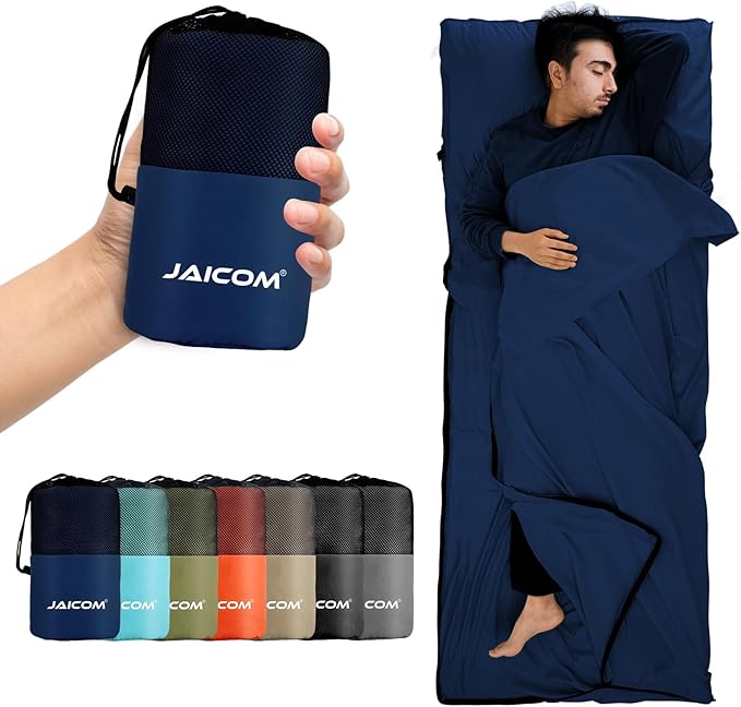 JAICOM Sleeping Bag Liner, Travel Sheets & Adult Sleep Sack, Ultralight and Portable Summer Sleeping Bag - Ideal for Backpacking, Hotels and Hostels, Business Trips, Camping