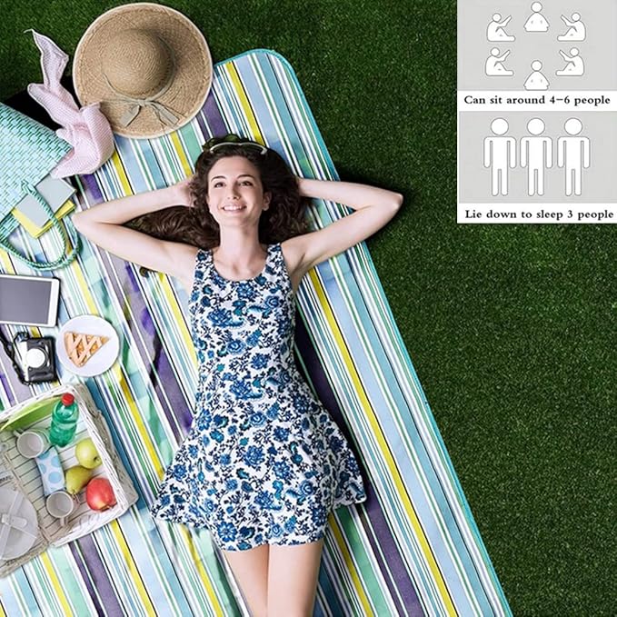 LRUUIDDE Large 80"x 60" Beach Blanket, Outdoor Picnic Blankets, Waterproof Sandproof Portable Blankets, Foldable and Lightweight for Spring Summer Camping, Beach, Park (Blue)