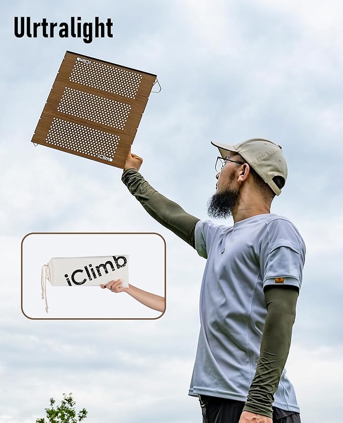 iClimb Mini Solo Folding Table Ultralight Compact for Backpacking Camping Hiking Beach Picnic (Nature - L)
