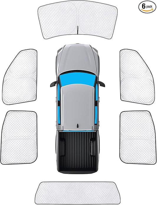 KMF 6pcs Thicken Sun Shades for Toyota Tundra 2022-2025 2026 Accessories, Custom Fit Tundra Sunshade Full Car Window Covers for Windshield Side Rear, UV Block and Privacy Blackout for Camping Outdoor