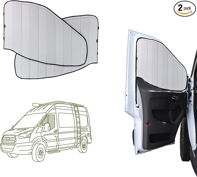 VanEssential Insulated Blackout Front Door Window Covers Designed for Ford Transit Van High and Medium Roof Year 2015 to Current (Pair) - Cool Gray