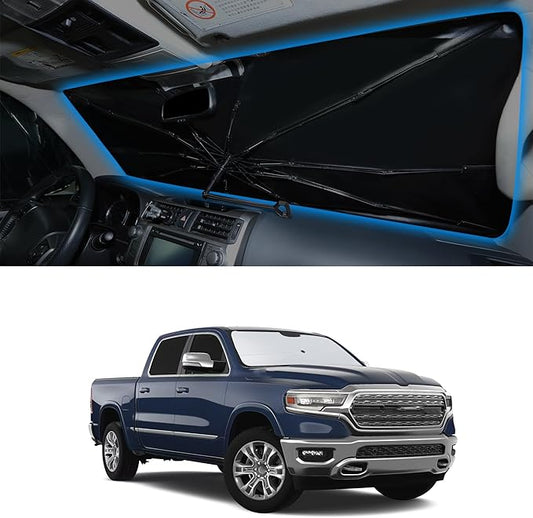 Windshield Sun Shade Umbrella for 2019-2026 Dodge RAM 1500 Accessories CrewCab,MegaCab Pickup,2Dr RegularCab,4Dr QuadCab Custom Fit Foldable Sunshade