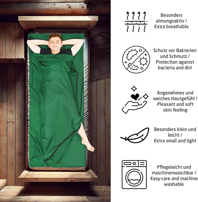 MIQIO Sport 2-in-1 Sleeping Bag Liner and XL Sized Travel Sheet - Ultra Lightweight Sleep Liner Double Travel Bed Sheet - Inlett Inlay