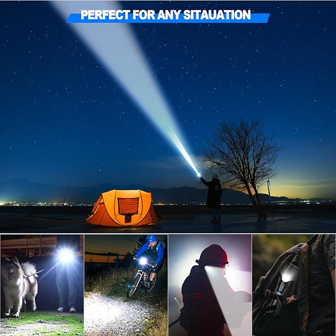 Rechargeable Tactical Flashlights High Lumens,Super Bright LED Flashlight,Powerful Flash Light with 5 Modes,Waterproof,Power Handheld Flashlight for Emergency,Camping,Hurricane,Hiking