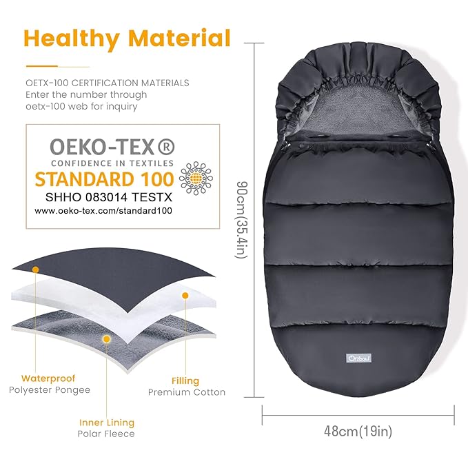 Orzbow Universal Stroller Footmuff, Winter Baby Stroller Bunting Bag, Warm Coral Fleece Stroller Sleeping Bag for Cold Weather, Waterproof & Windproof, Baby Winter Must Have, Black