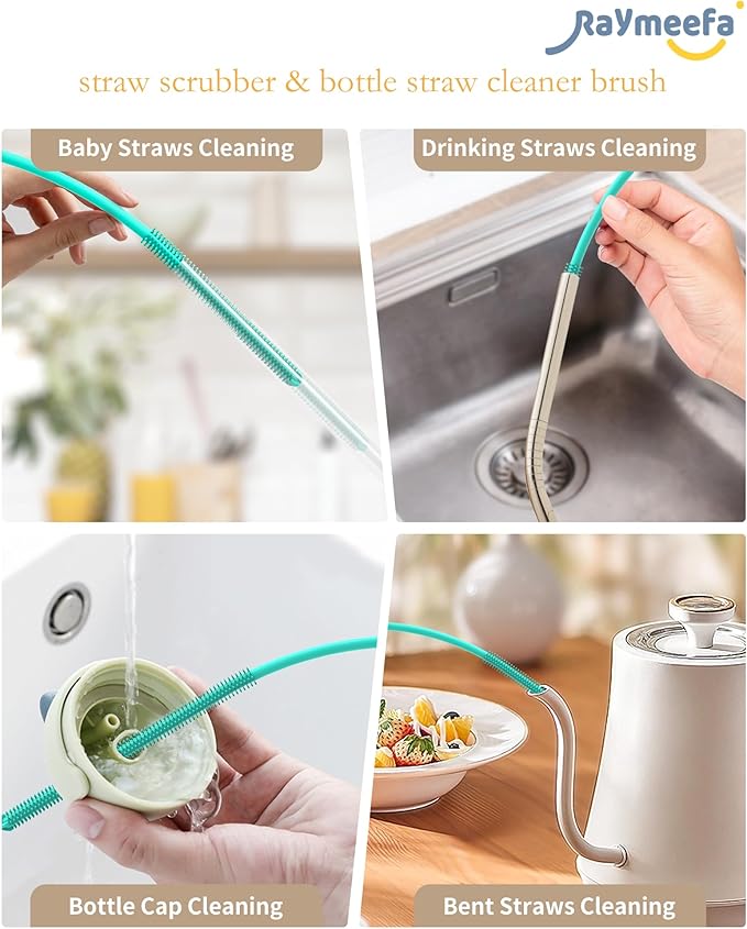 Straw Cleaner Brush Set - Raymeefa Scratch-Free Detail Cleaning for Reusable Straws & Tumblers (Green)