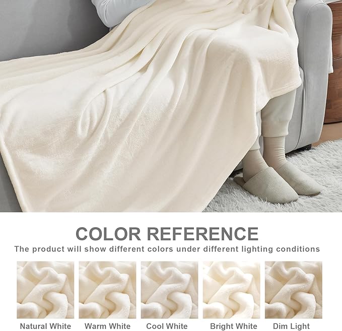 Hansleep Fleece Beige Full Blanket, Super Soft Flannel Fuzzy Plush Cozy Blanket for All Seasons, Beige, Full 84x90 Inches