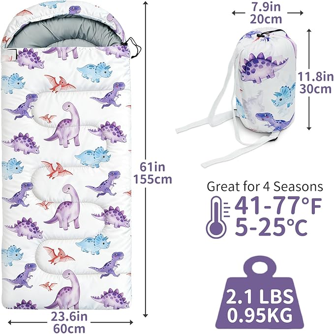 Kids Sleeping Bags - Camping Sleeping Bags with Carry Bag - Compact Sleeping Bag for Hiking, Backpacking 3 Season Warm & Cool Weather, Lightweight Waterproof Outdoor Travel for Boys Girls