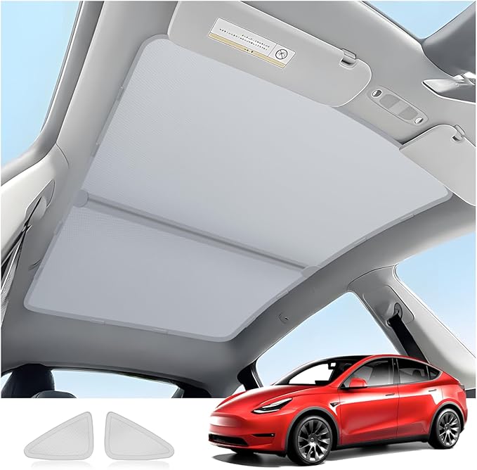 White Sunshade Roof for Tesla Model Y 2021-2025 (Not fit for Model Y Juniper) Accessories for Model Y Roof, 6-Layer Sun Shade Heat Insulation No Gap Keep Cool UV Ray Protection, Easy to Install