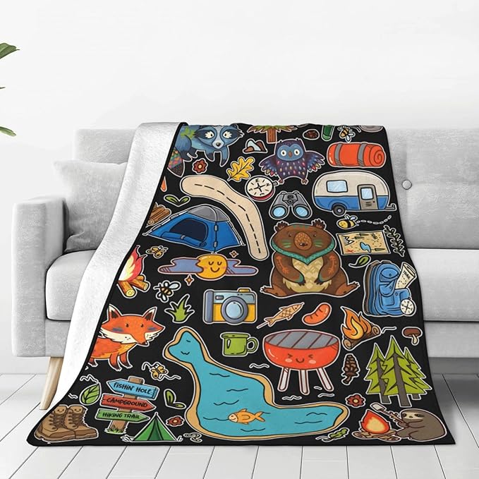 Camping Blanket, Comfort Soft Flannel Camping Throw Blanket, Ideal for Living Room and Bedroom Decor, Perfect Loves Camping Blanket for Everyone 80"X60"
