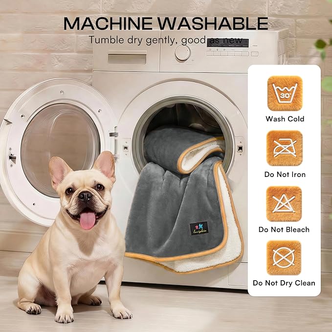 Luciphia Waterproof Blanket for Dog Washable Reversible Sherpa Fleece Throw Blanket for Bed Couch Soft Liquid Pee Proof Furniture Cover Protector for Small Medium Large Pet Cat Grey 65" x 57"