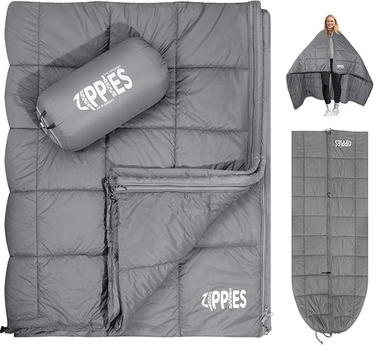ZIPPIES 3M Thinsulate Insulation Puffy Camping Blanket for Cold Weather, Queen Size Warm Camping Quilt with Zipper, Waterproof Outdoor Sleeping Bag for Hammock, Cozy & Versatile Gift for Men and Women