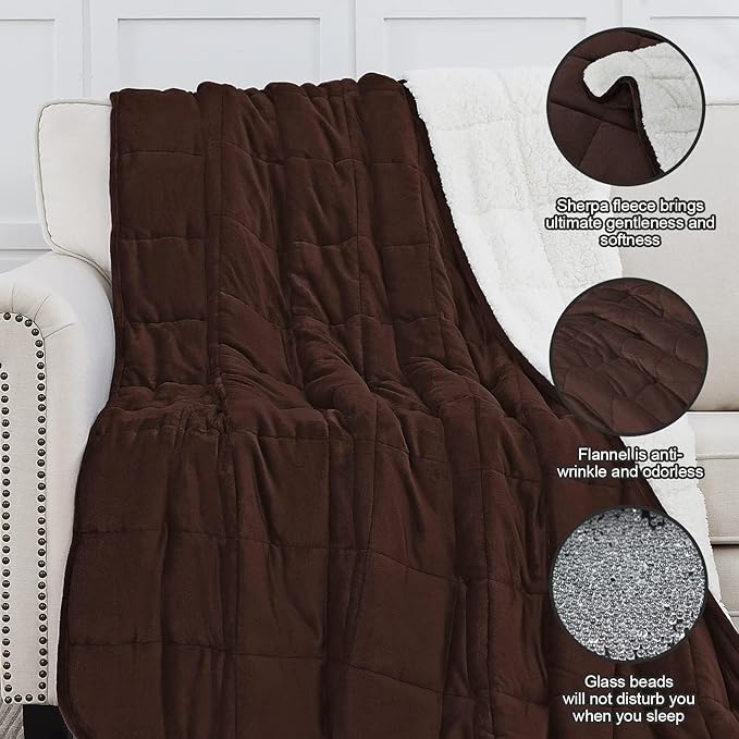 yescool Weighted Blanket for Adults (20 lbs, 60" x 80", Brown) Heavy Blanket for Sleeping Perfect for 140-160 lbs, Queen Size Breathable Blanket with Premium Glass Bead, Machine Washable